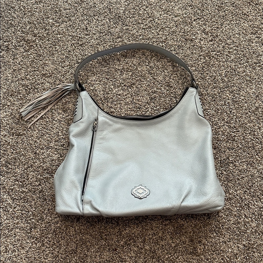 Oryany Leather Hobo Bag Pale Blue Gray